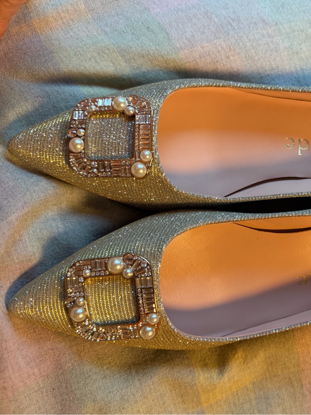 Kate Spade Buckle Up Lurex Ballet Flat in Champagne